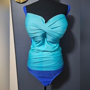 NWT Sonnet Shores Colorblock One-piece Bandeau Swimsuit Plus Size 24W